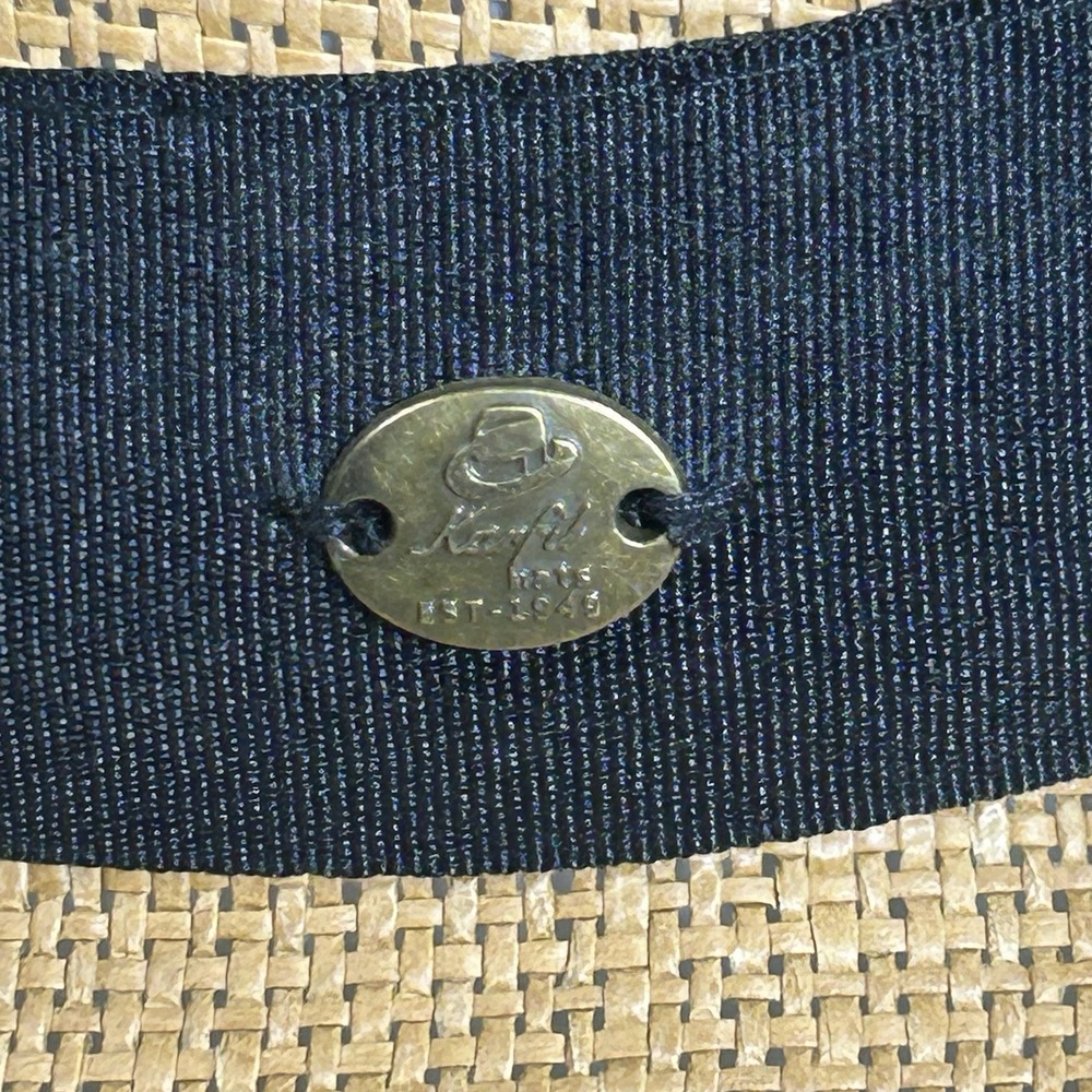 Karfil Hats Greece Woven Straw Fedora Sun Hat Beige Black Band Size M Medium - Picture 7 of 11